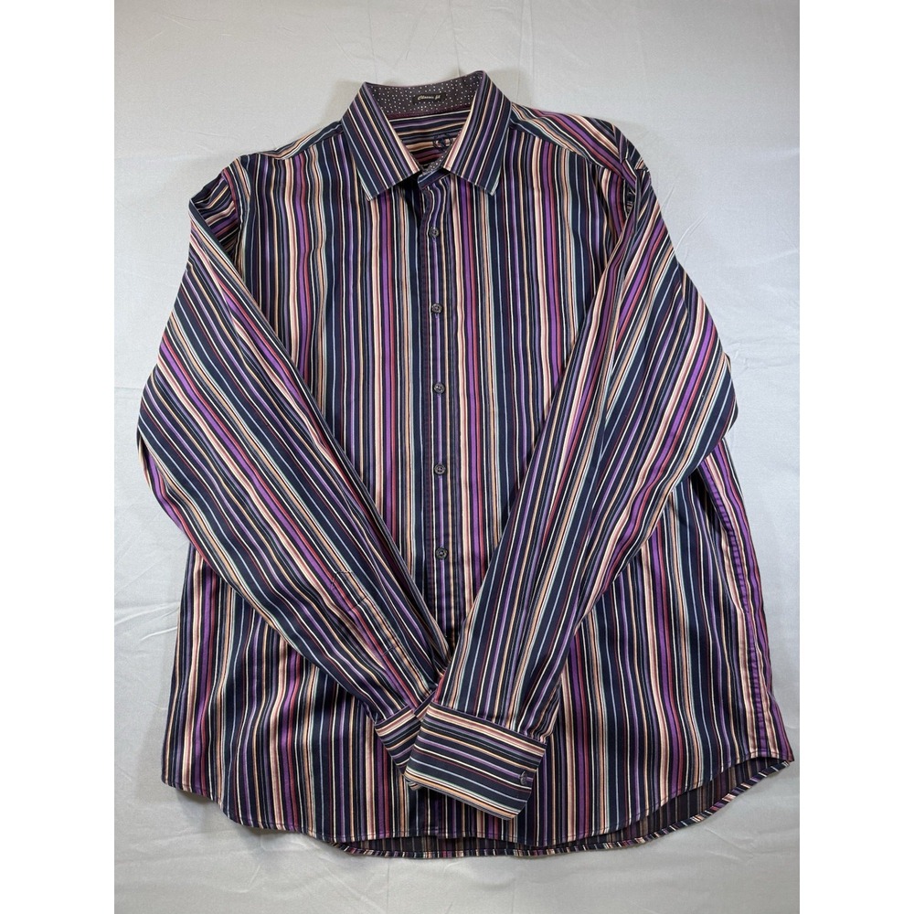 Bugatchi Uomo Men's Classic Fit Multicolor Striped Long Sleeve Button Shirt Sz L